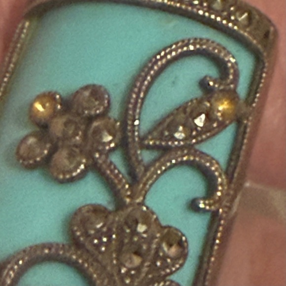 Vintage Sterling Silver marcasite Turquoise Pendant MISSING STONES - Picture 8 of 8